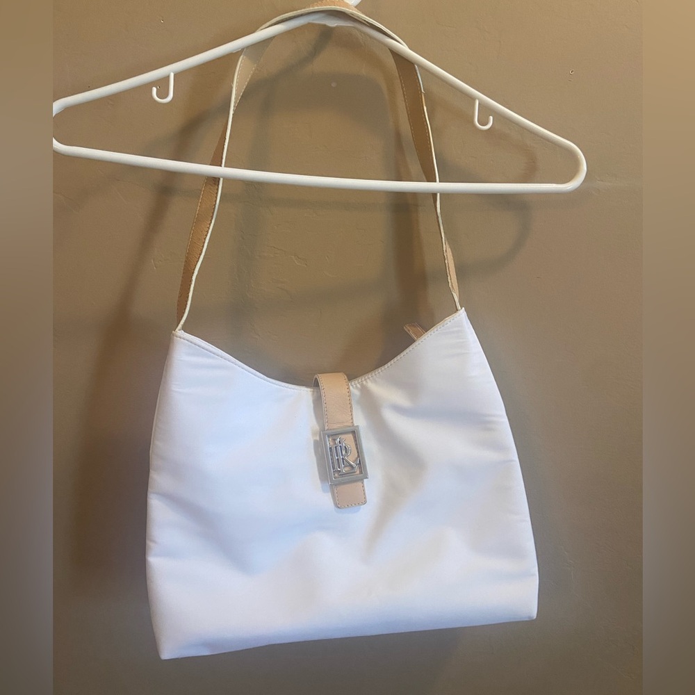 Lauren Ralph Lauren medium Nylon White w/ leather strap Shoulder Bag - Picture 1 of 12